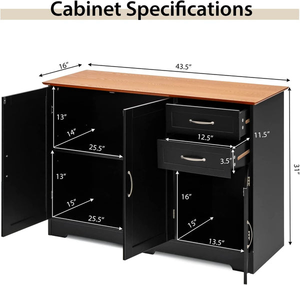 Buffet Credenza Console Table With Drawers In Oak Finish