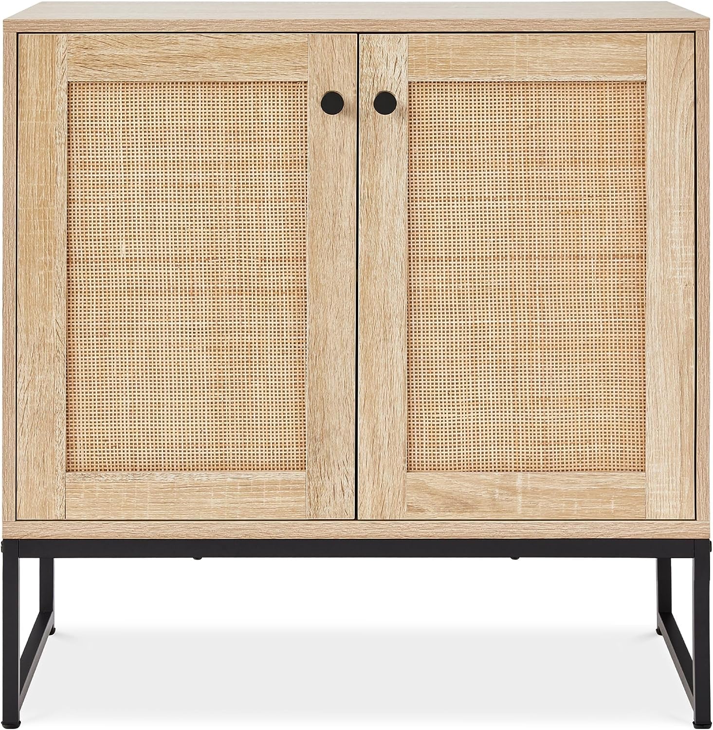 Two Door Rattan Storage Cabinet Natural Finish With Non Scratch Foot Main image