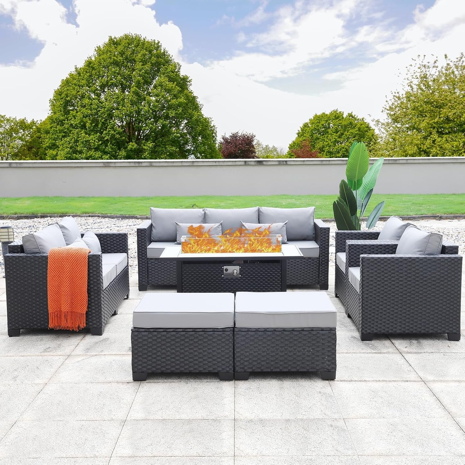 7 Piece Outdoor Furniture Set With 45 Inch Fire Pit Main image