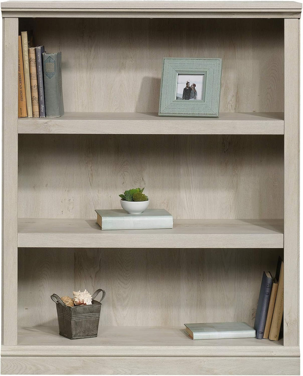 Three Shelf Bookcase Chalked Chestnut Finish With Adjustable Shelves