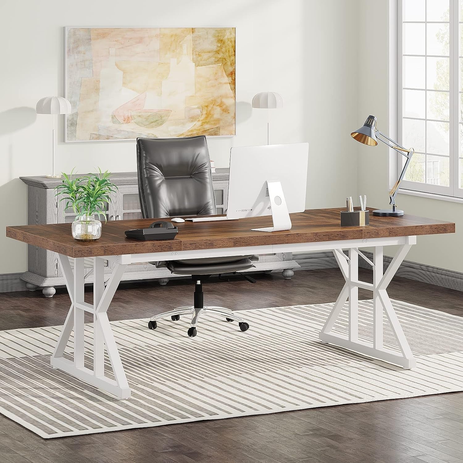 70.8 Inch Executive Desk Brown White Home Office Desk Main image