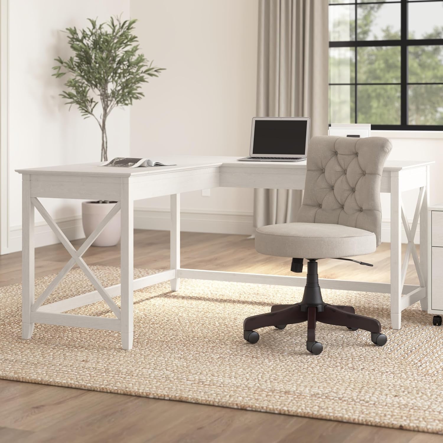 L-Shaped Desk 60W Linen White Oak Modern Farmhouse Main image