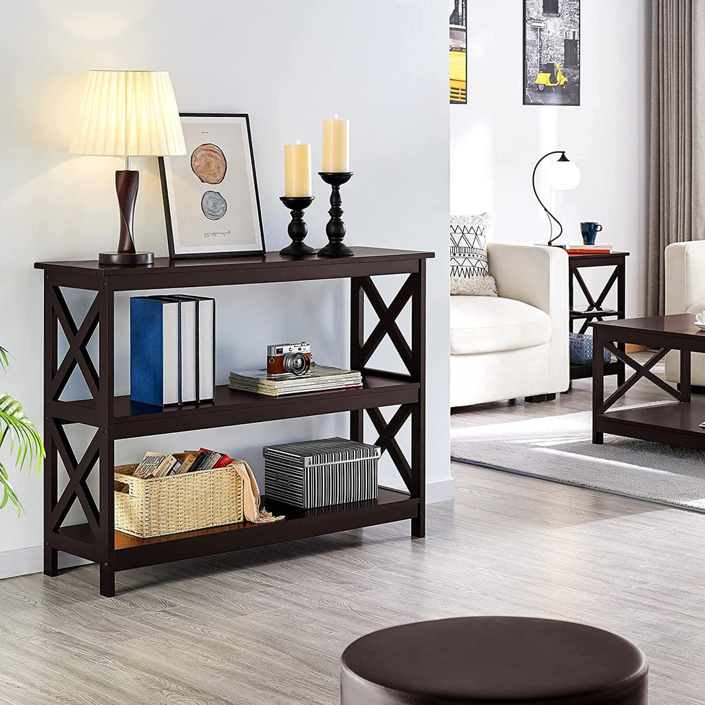 Espresso 3-Tier Console Table With Storage Shelves