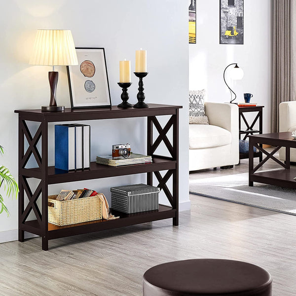 Espresso 3-Tier Console Table With Storage Shelves
