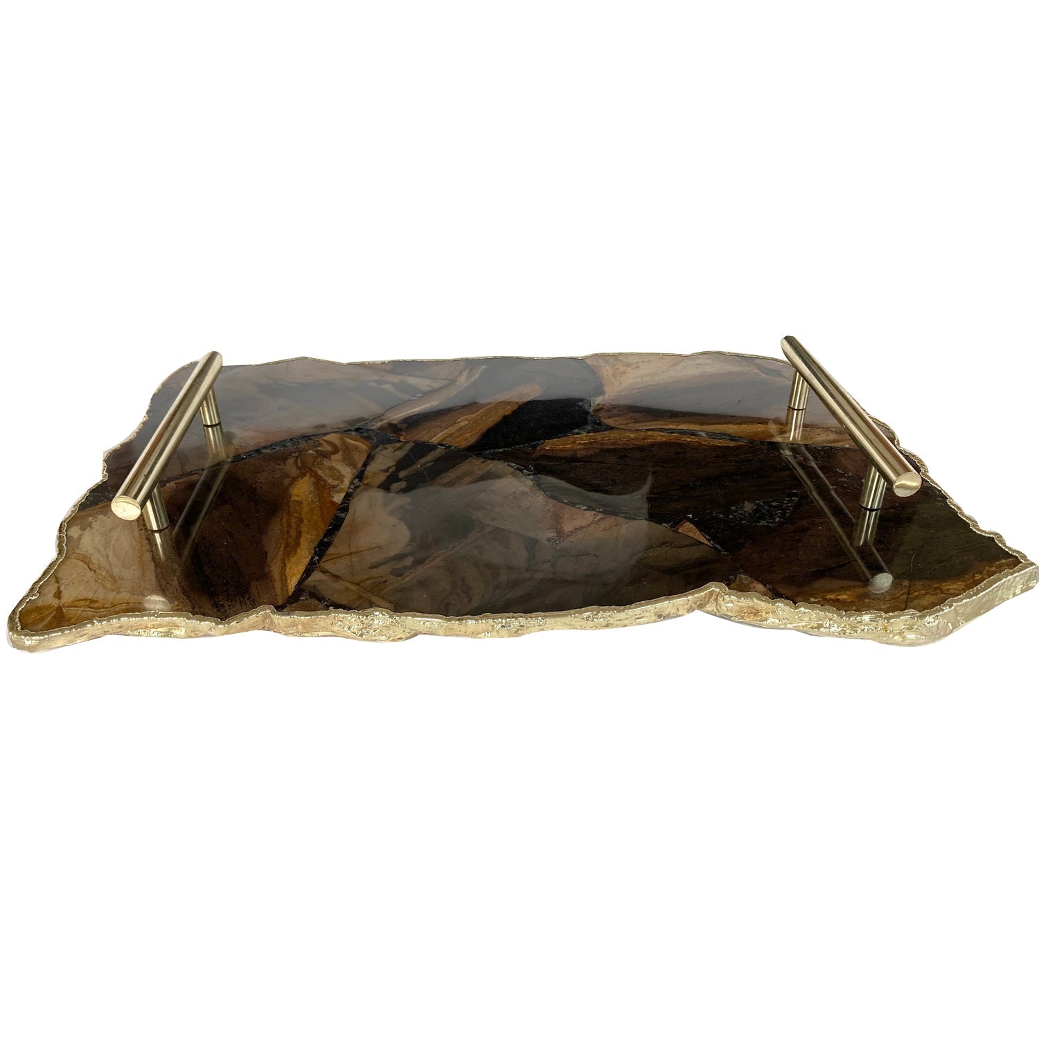 Large Brown Agate Serving Tray With Brass Handles/Personalised
