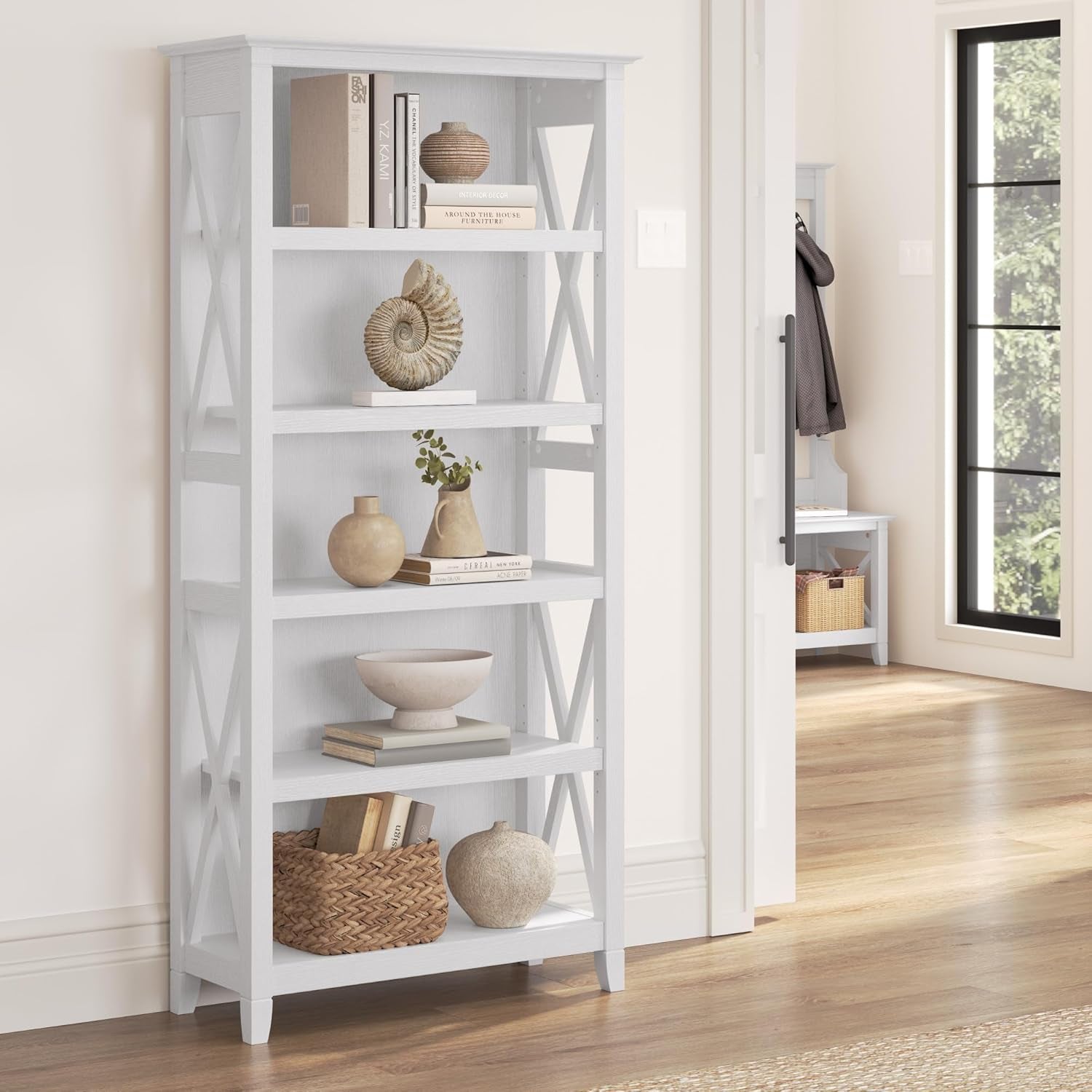Tall 5 Shelf Bookcase In Pure White Oak Modern Farmhouse Main image