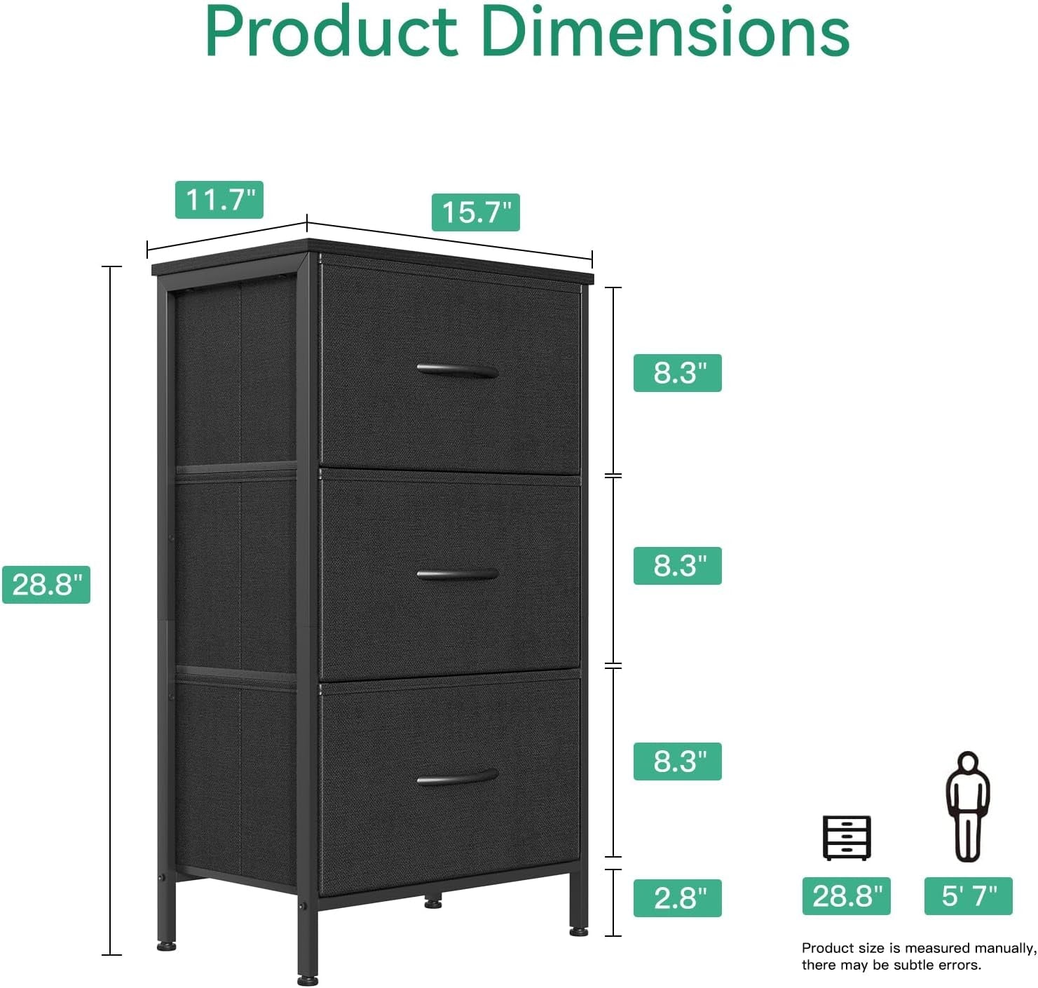 Black 3 Drawer Dresser Nightstand For Bedroom Compact Secondary image