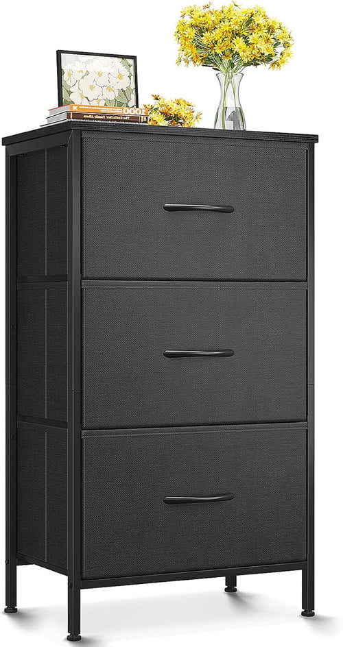 Black 3 Drawer Dresser Nightstand For Bedroom Compact