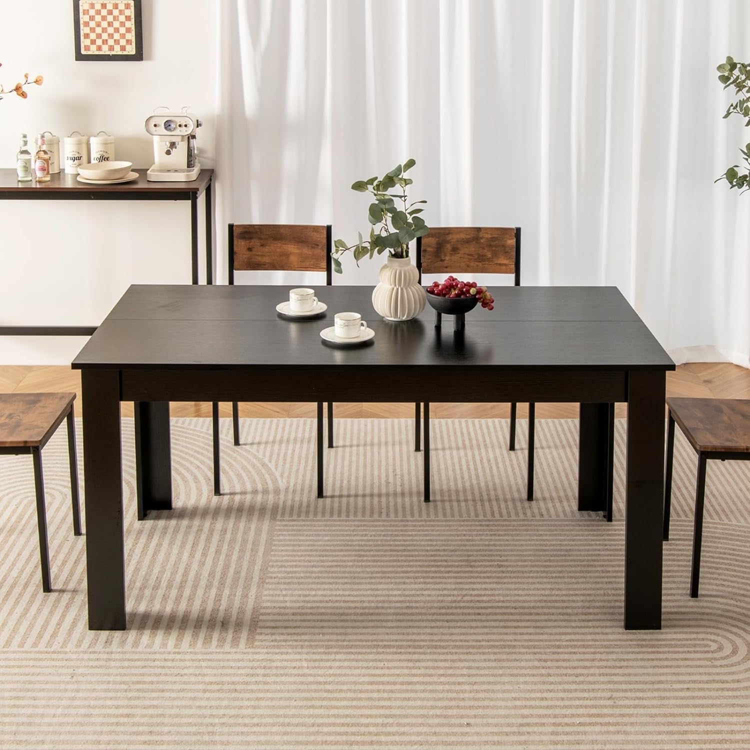 63 Inch Black Dining Table For 6 Modern Home Kitchen Main image