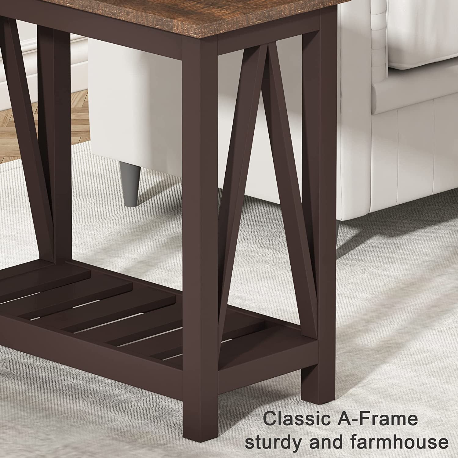 Espresso Narrow End Table With Shelf 23.6 Inch Rustic