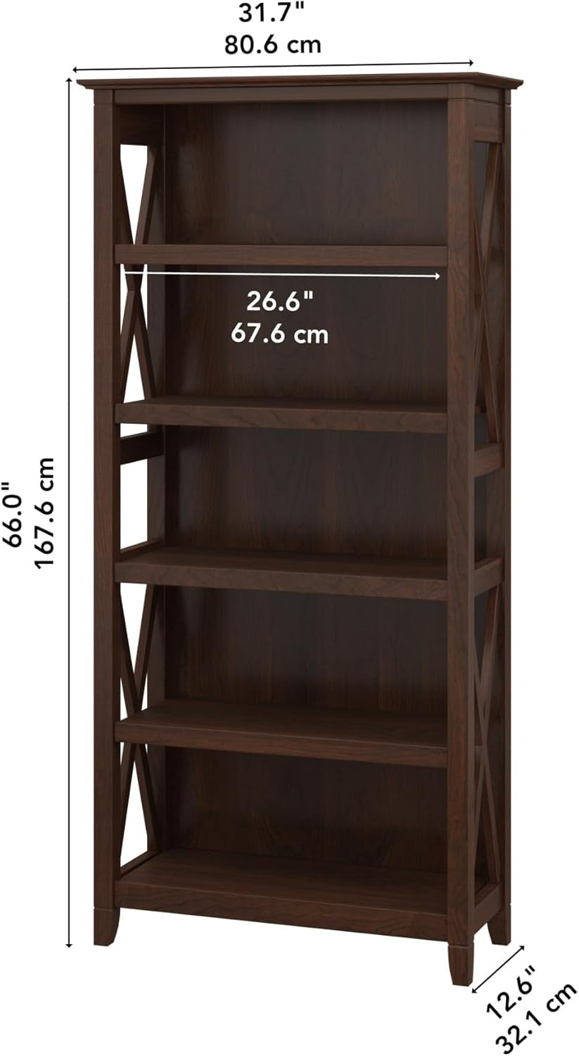 Bush Furniture Tall 5 Shelf Bookcase Bing Cherry Finish Secondary image