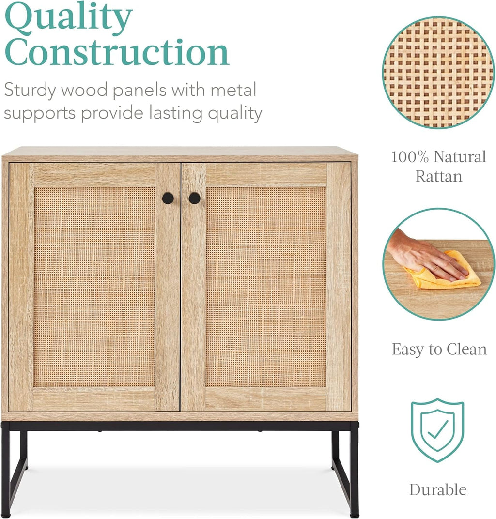Two Door Rattan Storage Cabinet Natural Finish With Non Scratch Foot