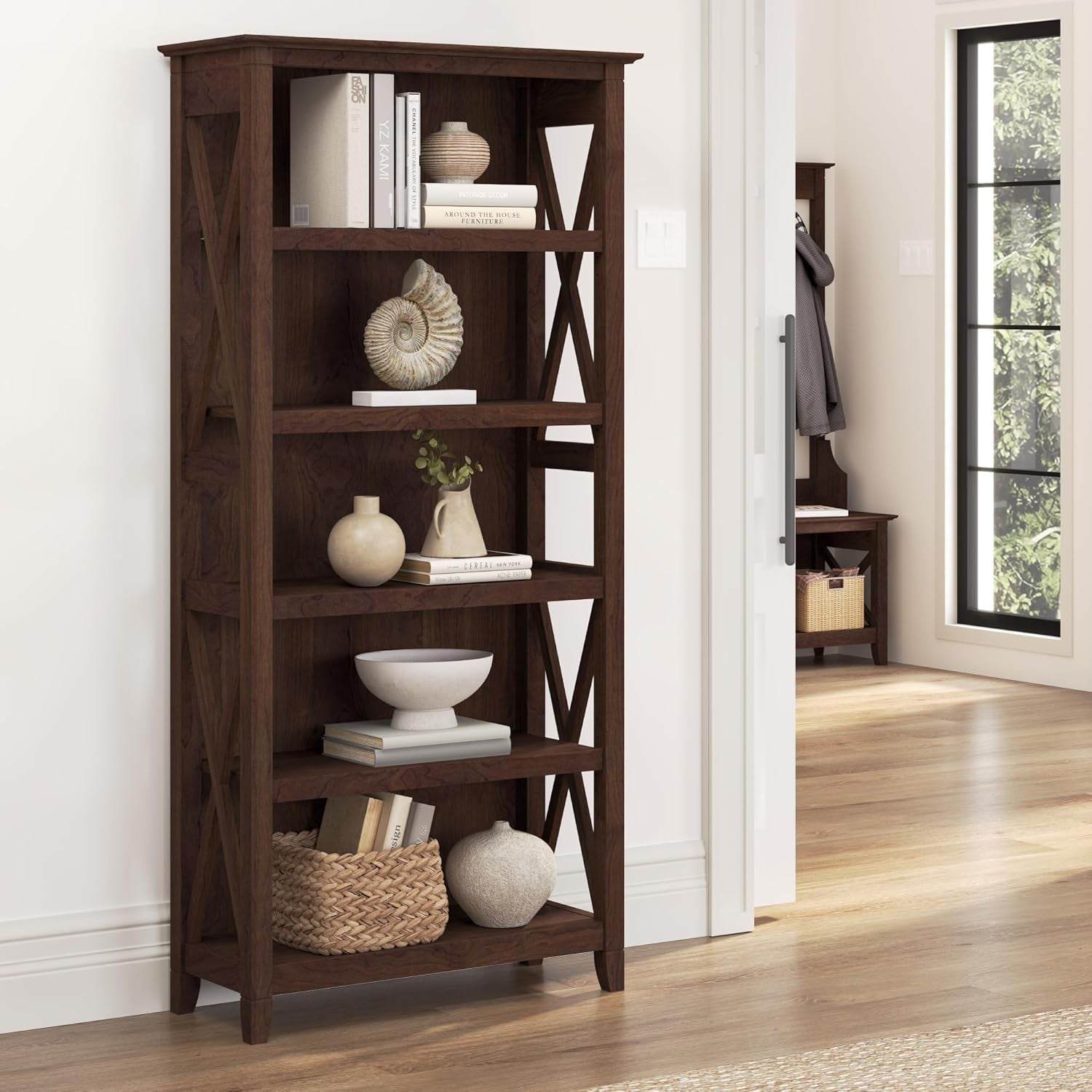 Bush Furniture Tall 5 Shelf Bookcase Bing Cherry Finish Main image