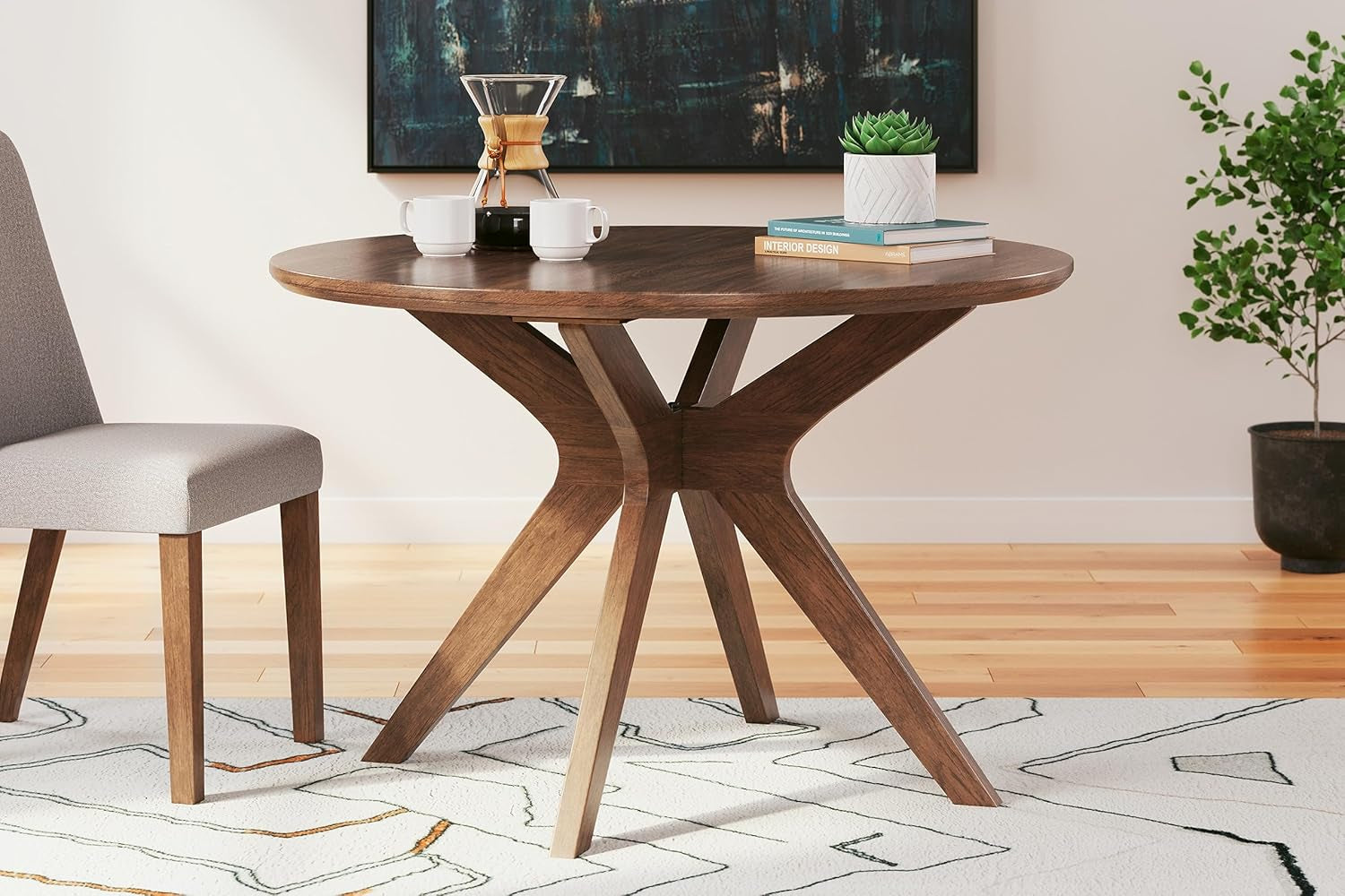 Traditional Round Dining Table Seats 4 Brown Finish Main image