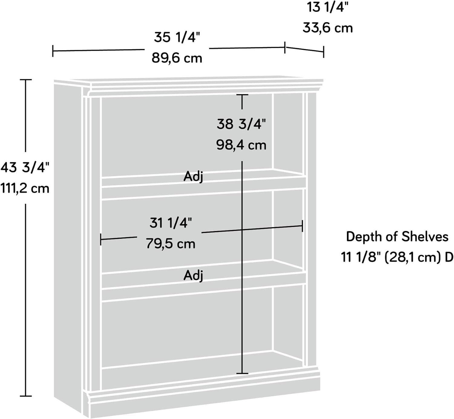 Three Shelf Bookcase Chalked Chestnut Finish With Adjustable Shelves Secondary image