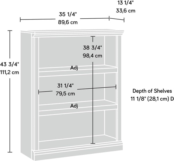 Three Shelf Bookcase Chalked Chestnut Finish With Adjustable Shelves