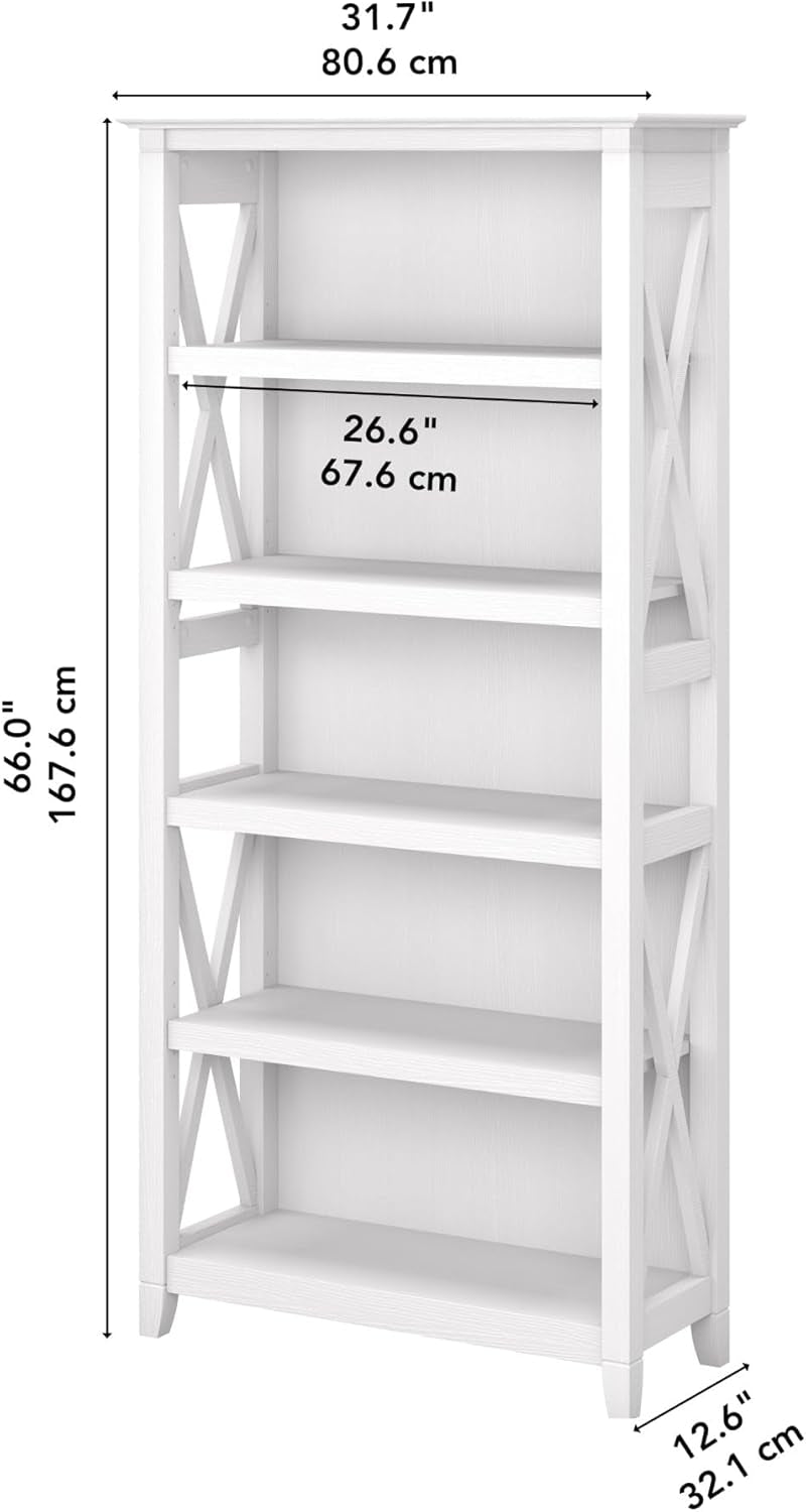 Tall 5 Shelf Bookcase In Pure White Oak Modern Farmhouse Secondary image