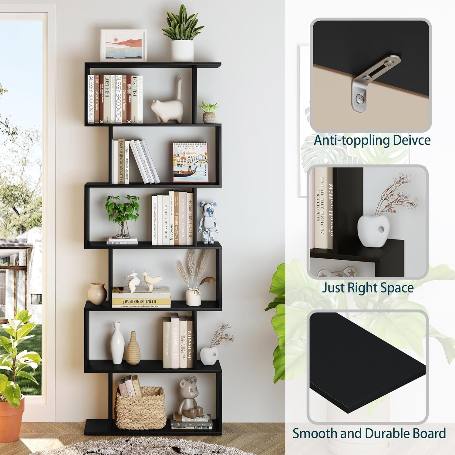 6 Tier S Shaped Bookshelf Freestanding Modern Display
