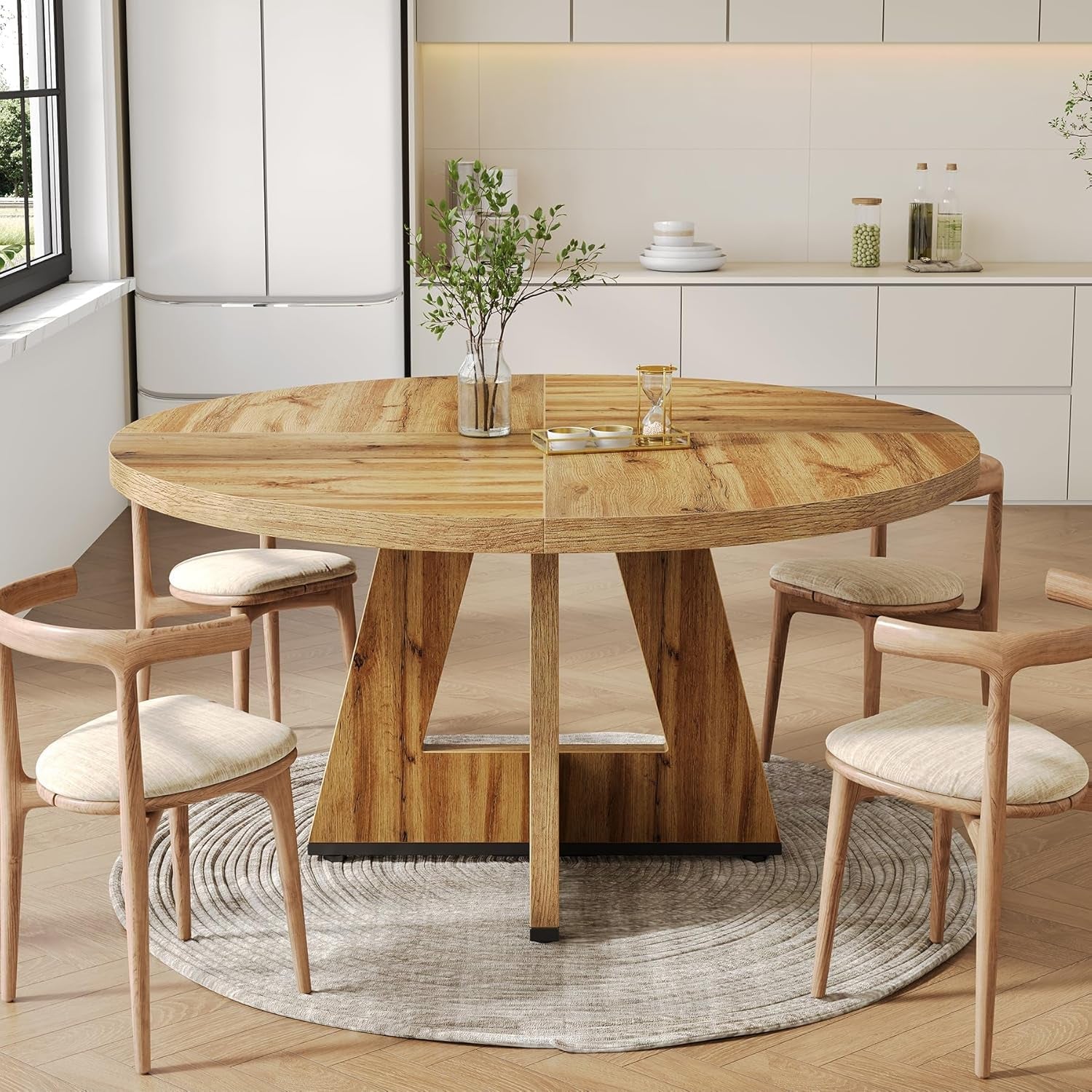 Round Dining Table 47 Inch For 4 To 6 With Wooden Pedestal Main image