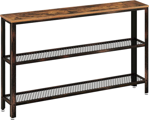 Rustic Console Table 47.25 Inch Long With Mesh Shelves