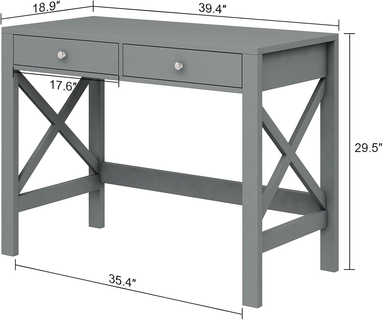 Home Office Desk Grey With Two Drawers Computer Table Secondary image