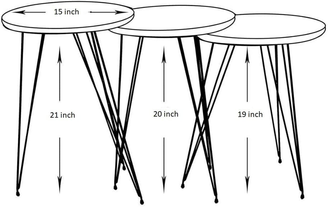 Grey Pine Wood Round Nesting End Tables Set Of 3 With Metal Frame Secondary image