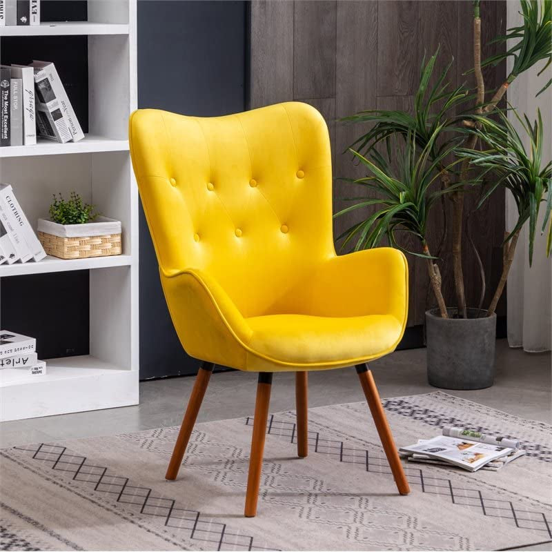 Yellow Velvet Tufted Accent Chair Compact Size Living Room Main image
