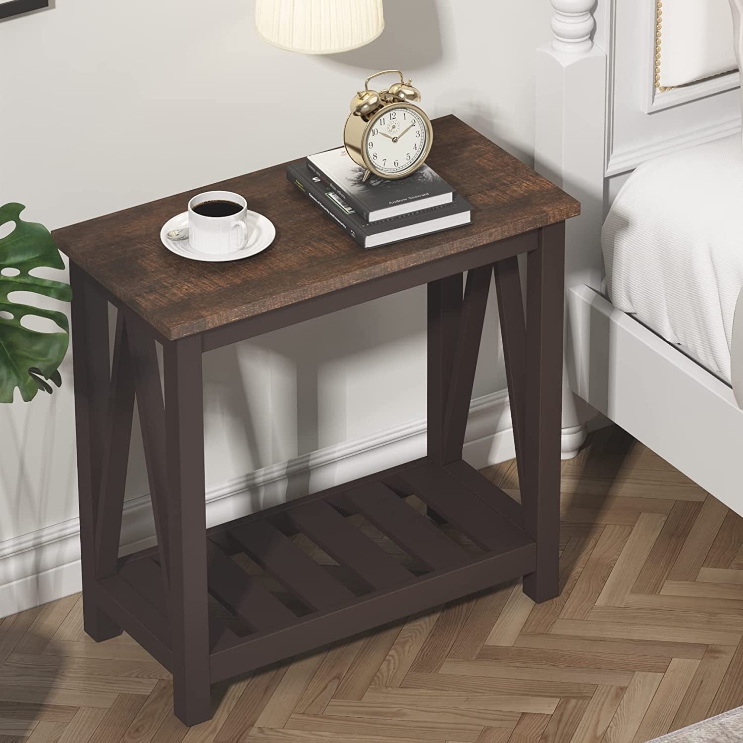 Espresso Narrow End Table With Shelf 23.6 Inch Rustic Main image