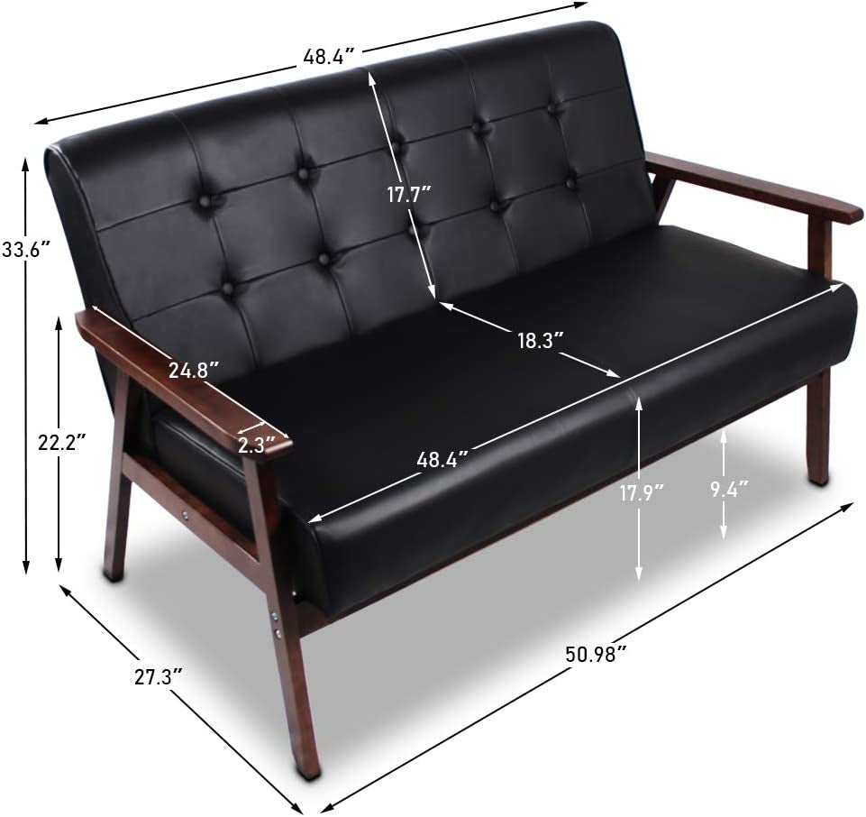 Mid Century 3 Piece Sofa And Chair Set With Black Wood Arms