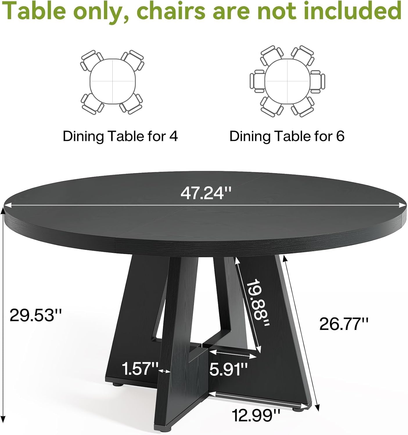 47 Inch Round Dining Table Black With Wooden Pedestal Base Secondary image