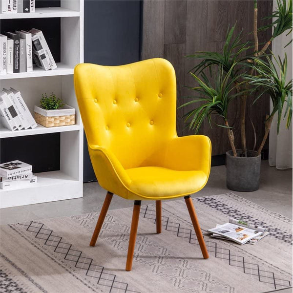 Yellow Velvet Tufted Accent Chair Compact Size Living Room