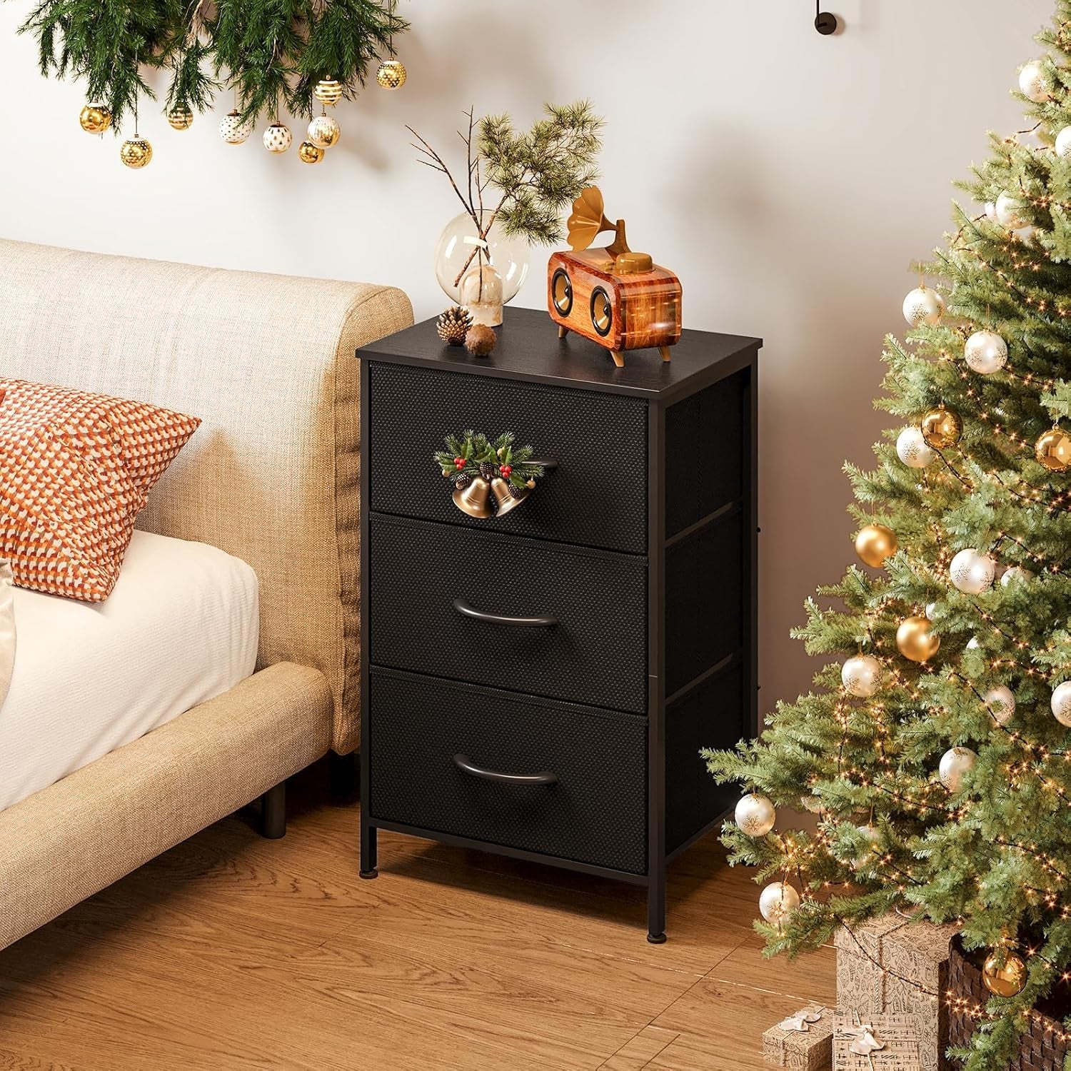 Black 3 Drawer Dresser Nightstand For Bedroom Compact Main image
