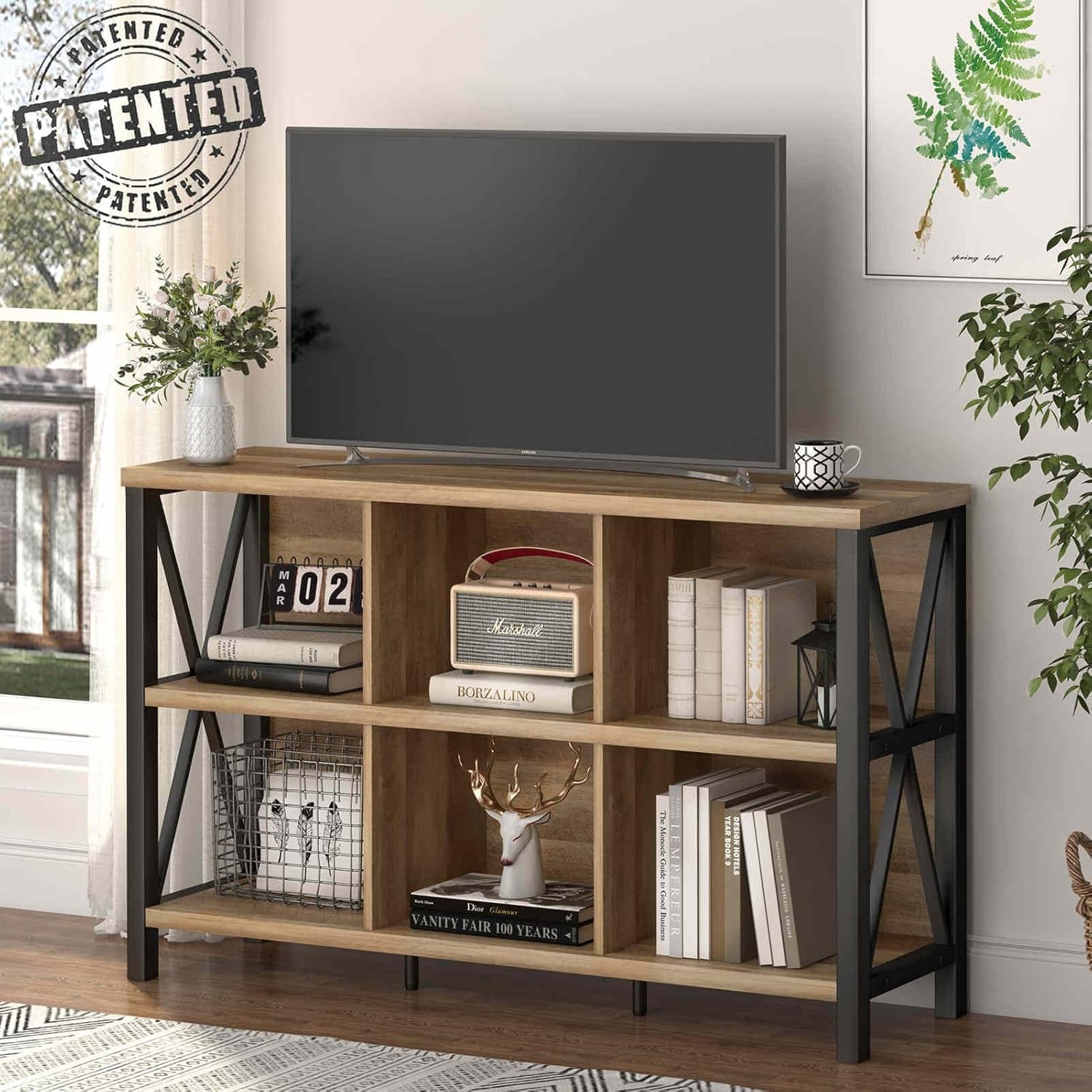 6 Cube Storage Organizer With Shelf Rustic Oak Bookcase Main image
