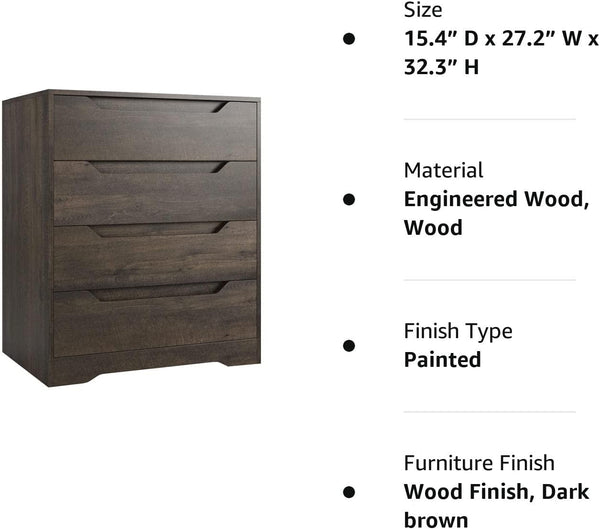 Dark Brown 4 Drawer Dresser For Bedroom Storage And Organization