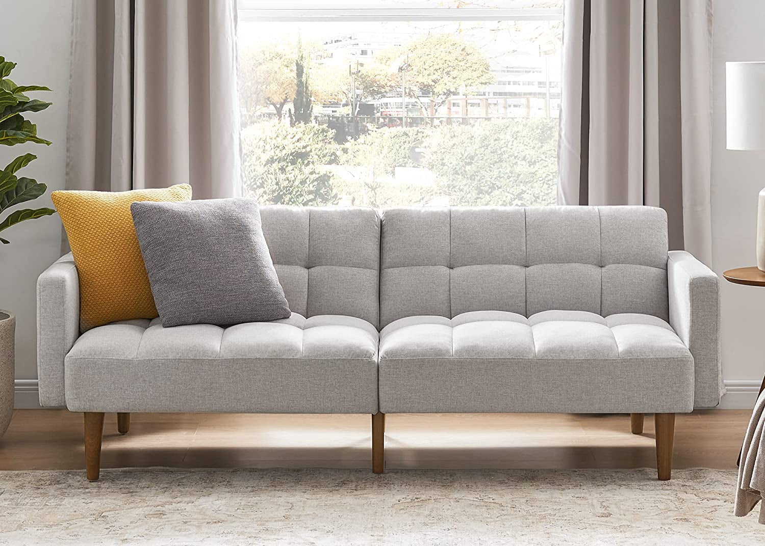 Gray Fabric Twin Futon Sofa Bed With Arms For Small Rooms Main image