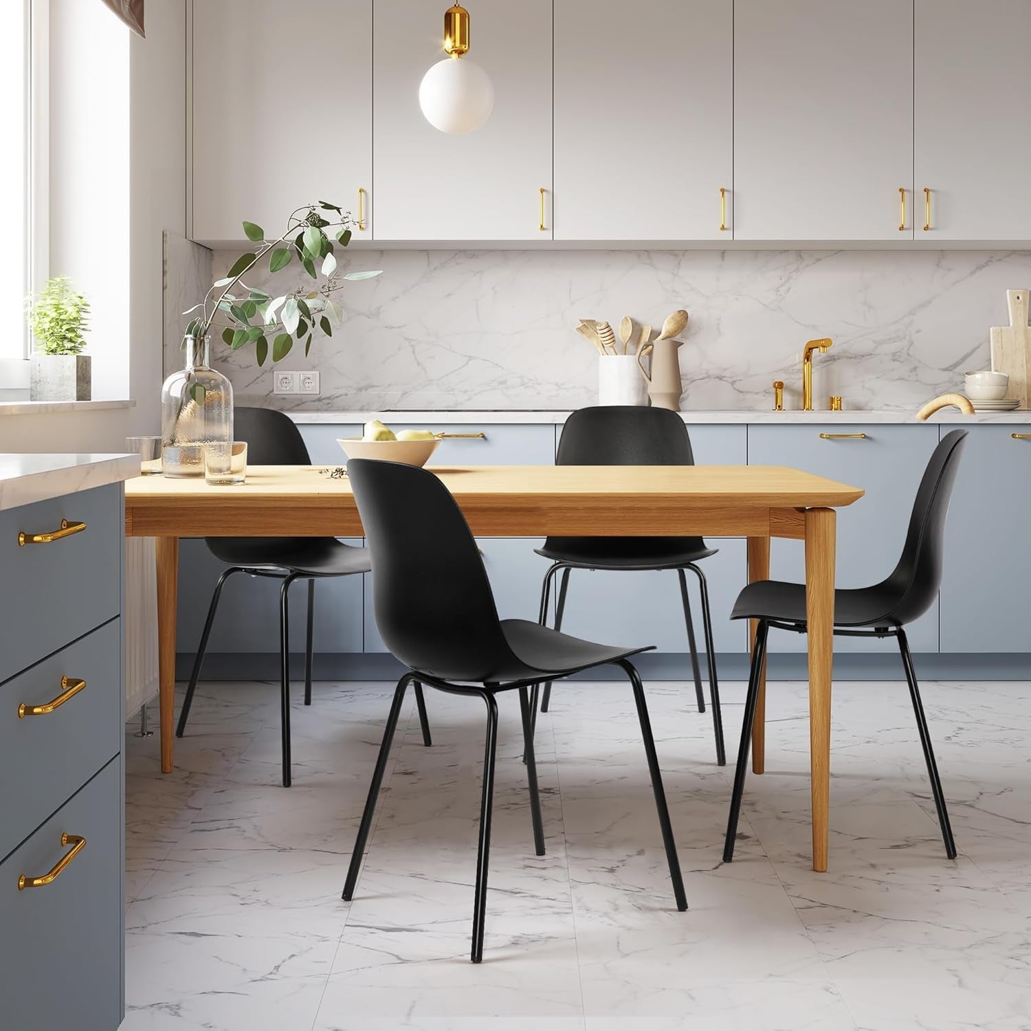 Set Of 4 Matte Black Dining Chairs With Ergonomic Back Main image