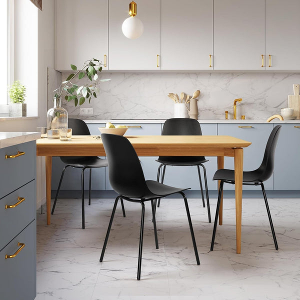Set Of 4 Matte Black Dining Chairs With Ergonomic Back