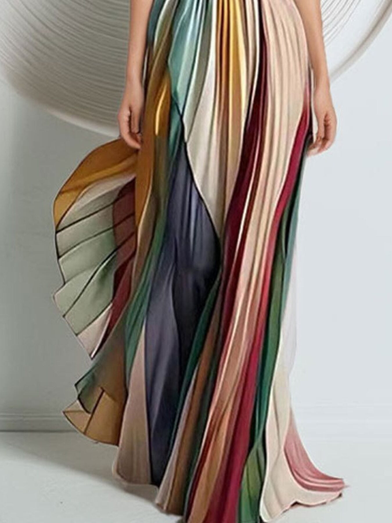 Striped Pleated Strapless Maxi Dress Secondary image