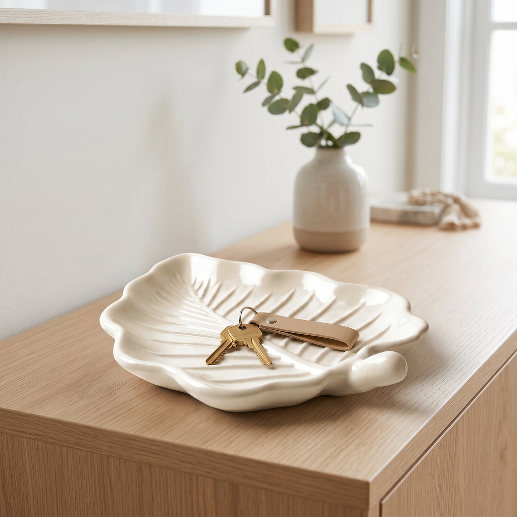 Elm Leaf Decorative Tray, Gypsum White 6"