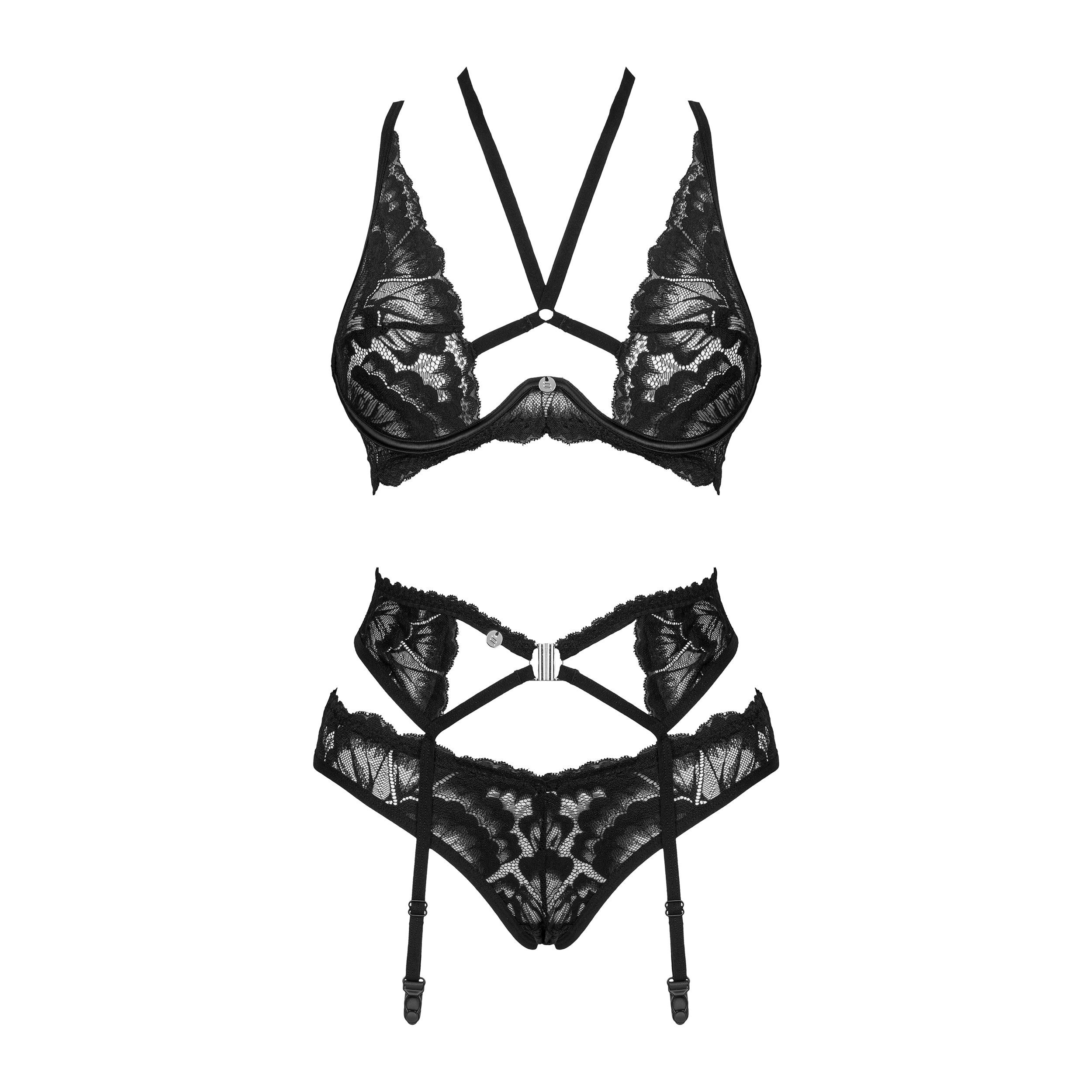 Sheer Mesh Lace 3 Piece Lingerie Set Alessya Main image