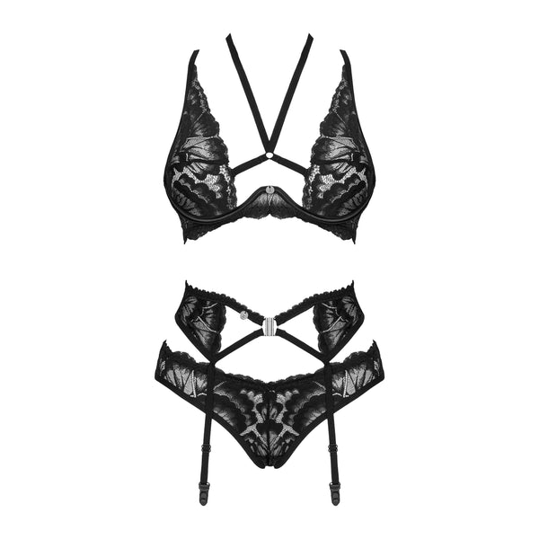Sheer Mesh Lace 3 Piece Lingerie Set Alessya
