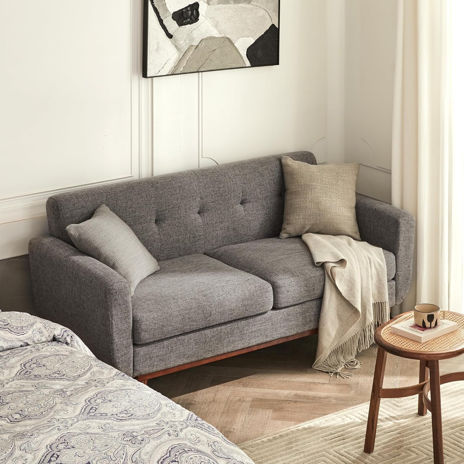 Grey Mid Century Modern Loveseat Sofa 65.3 Inch Living Room Main image