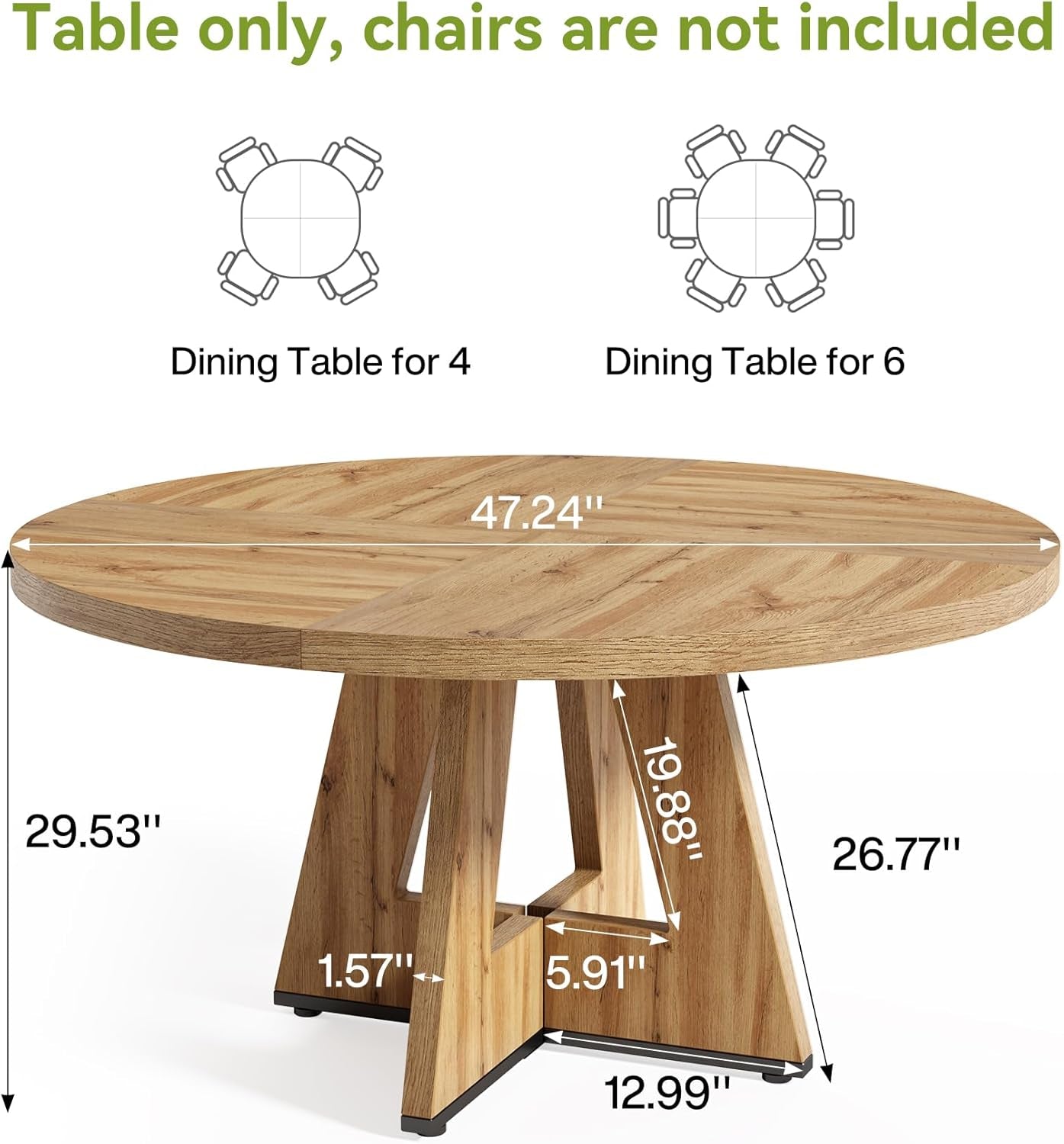 Round Dining Table 47 Inch For 4 To 6 With Wooden Pedestal Secondary image