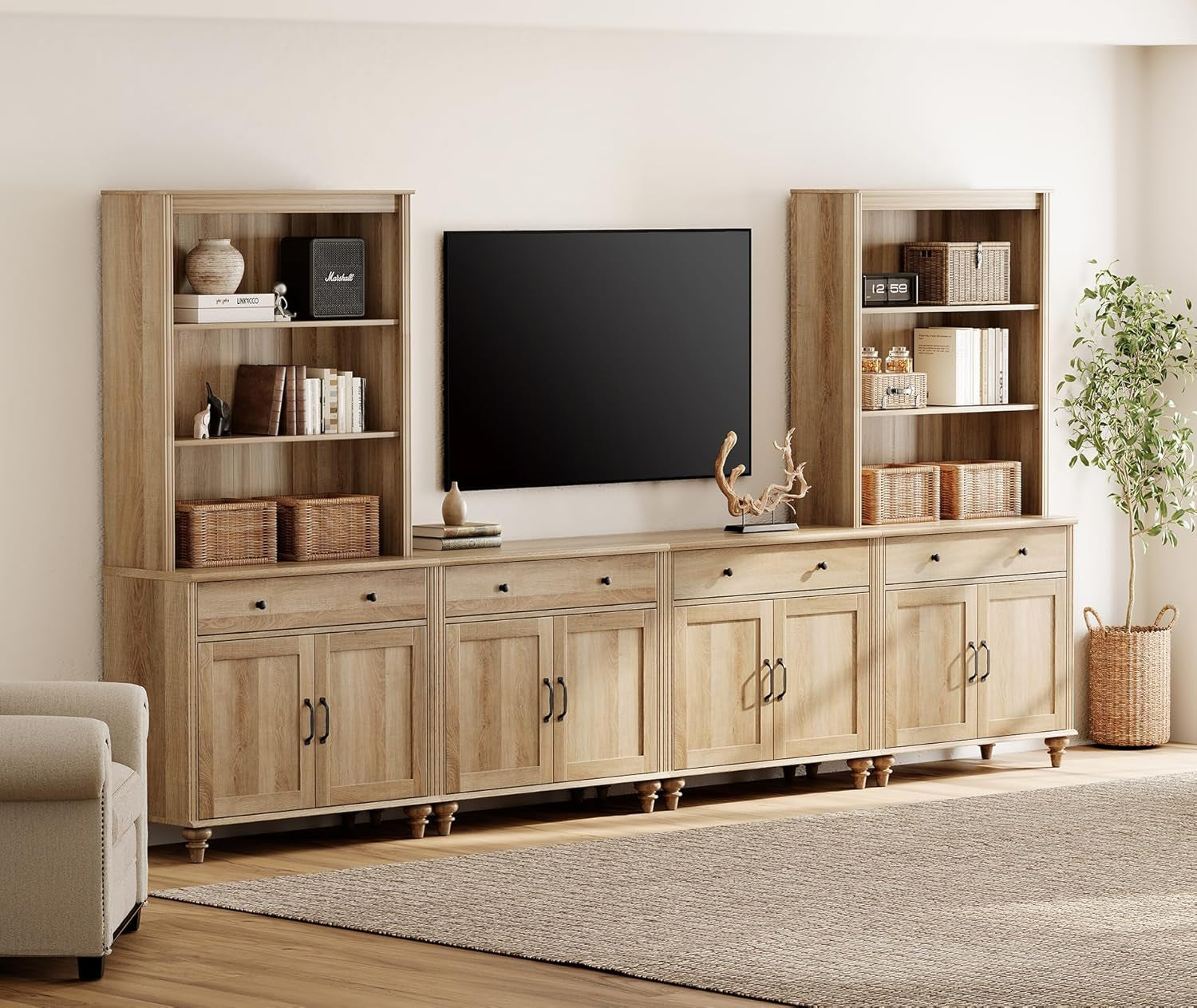 Oak Farmhouse Entertainment Center For TVs Up To 75 Inches Main image