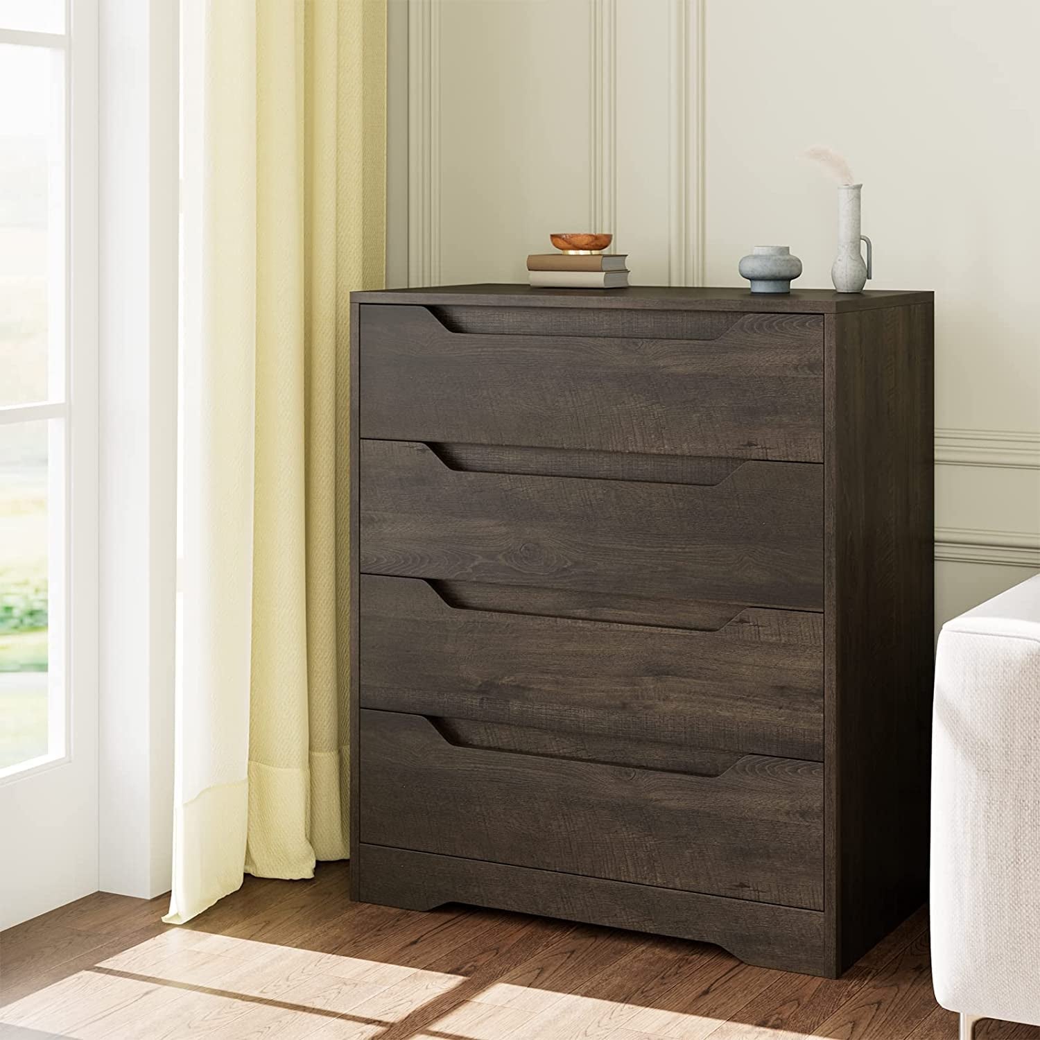 Dark Brown 4 Drawer Dresser For Bedroom Storage And Organization