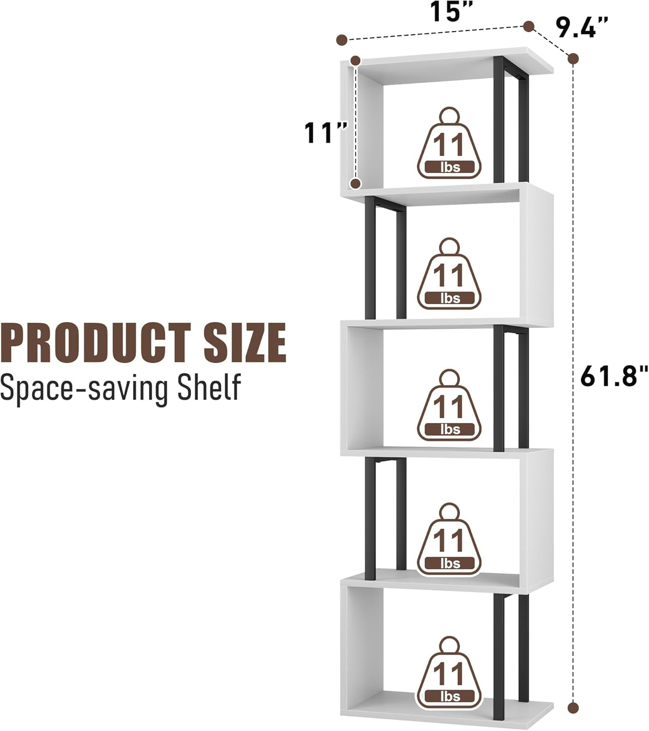Five Tier Bookshelf White Bookcase Living Room Furniture Secondary image
