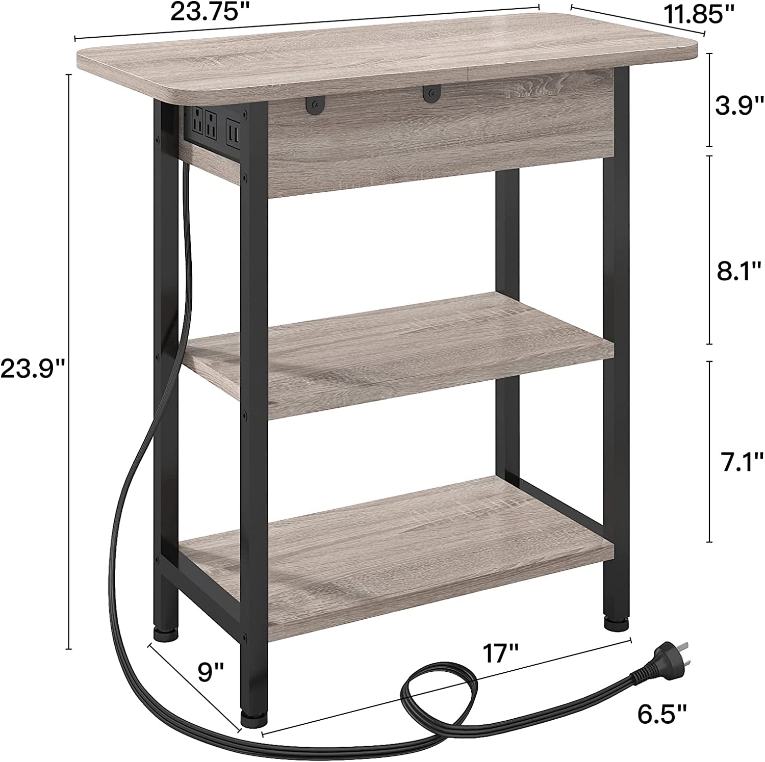 End Table With Vertical Charging Station And USB Outlets Greige Secondary image