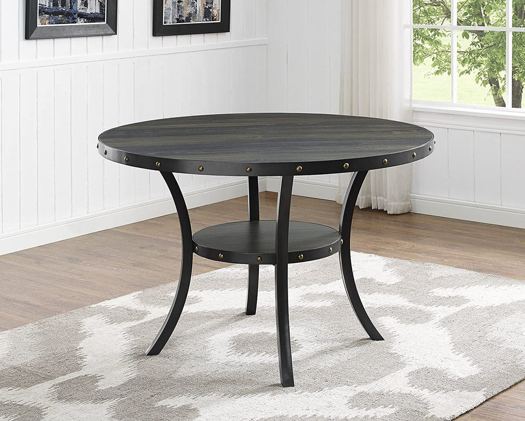 Tan Fabric Nailhead Dining Set 5 Piece Round Table