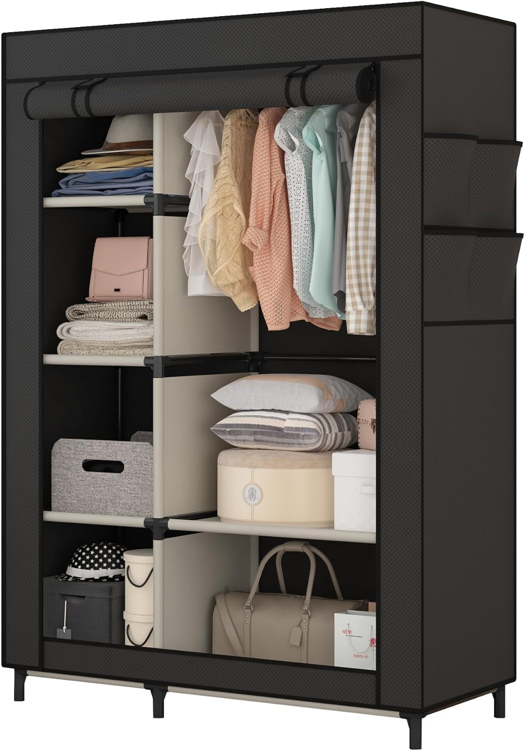 Portable Closet Organizer Black With 6 Shelves And Rod Main image