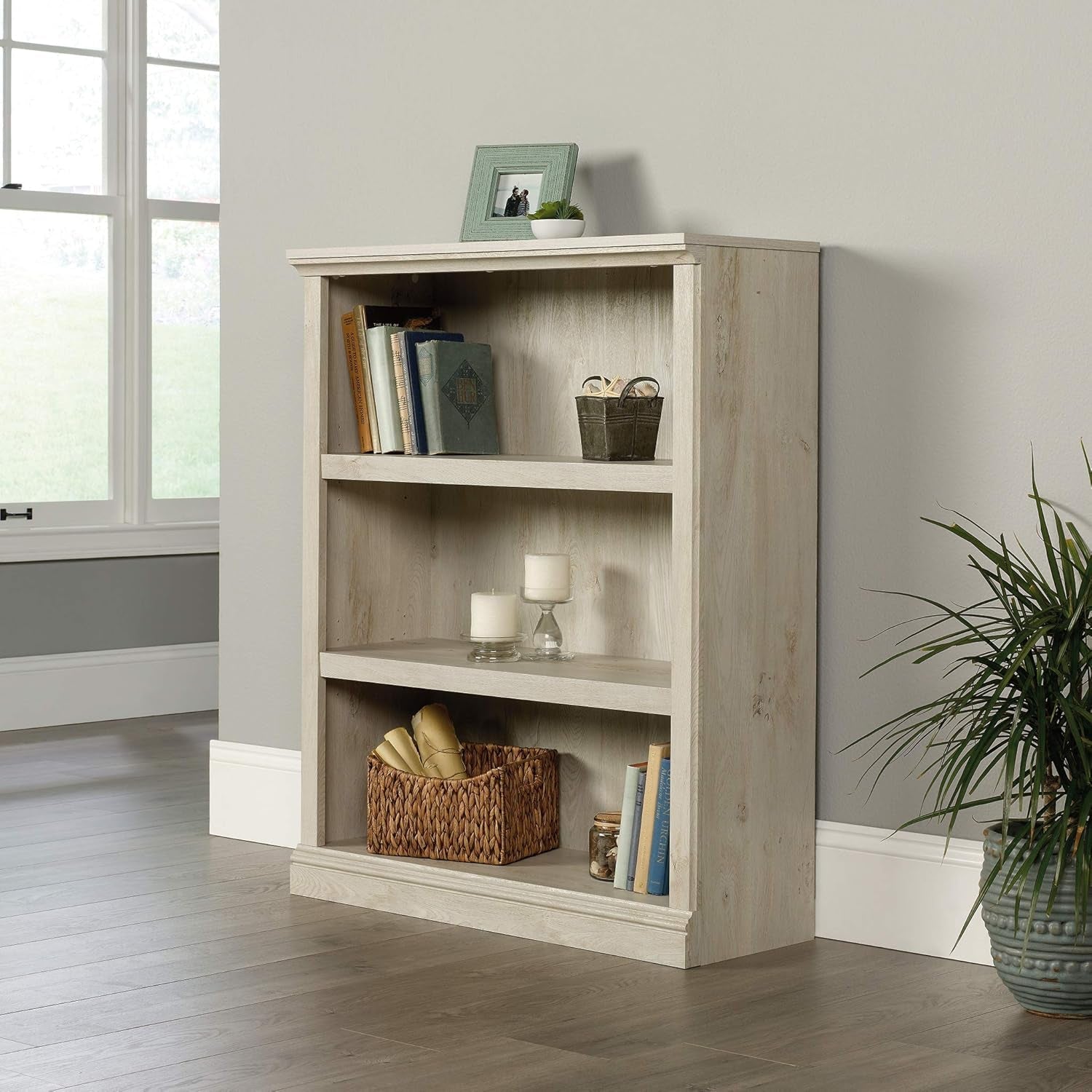 Three Shelf Bookcase Chalked Chestnut Finish With Adjustable Shelves Main image